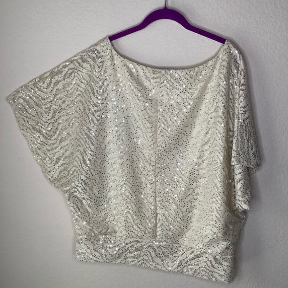 HeartSoul SS Cream sequin lace blouse, 2X - Picture 4 of 6